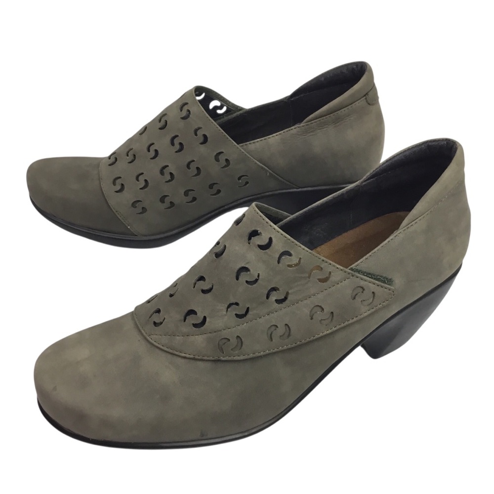 Naot Precious Laser Cutout Suede Nubuck Leather Pump Heels Tan